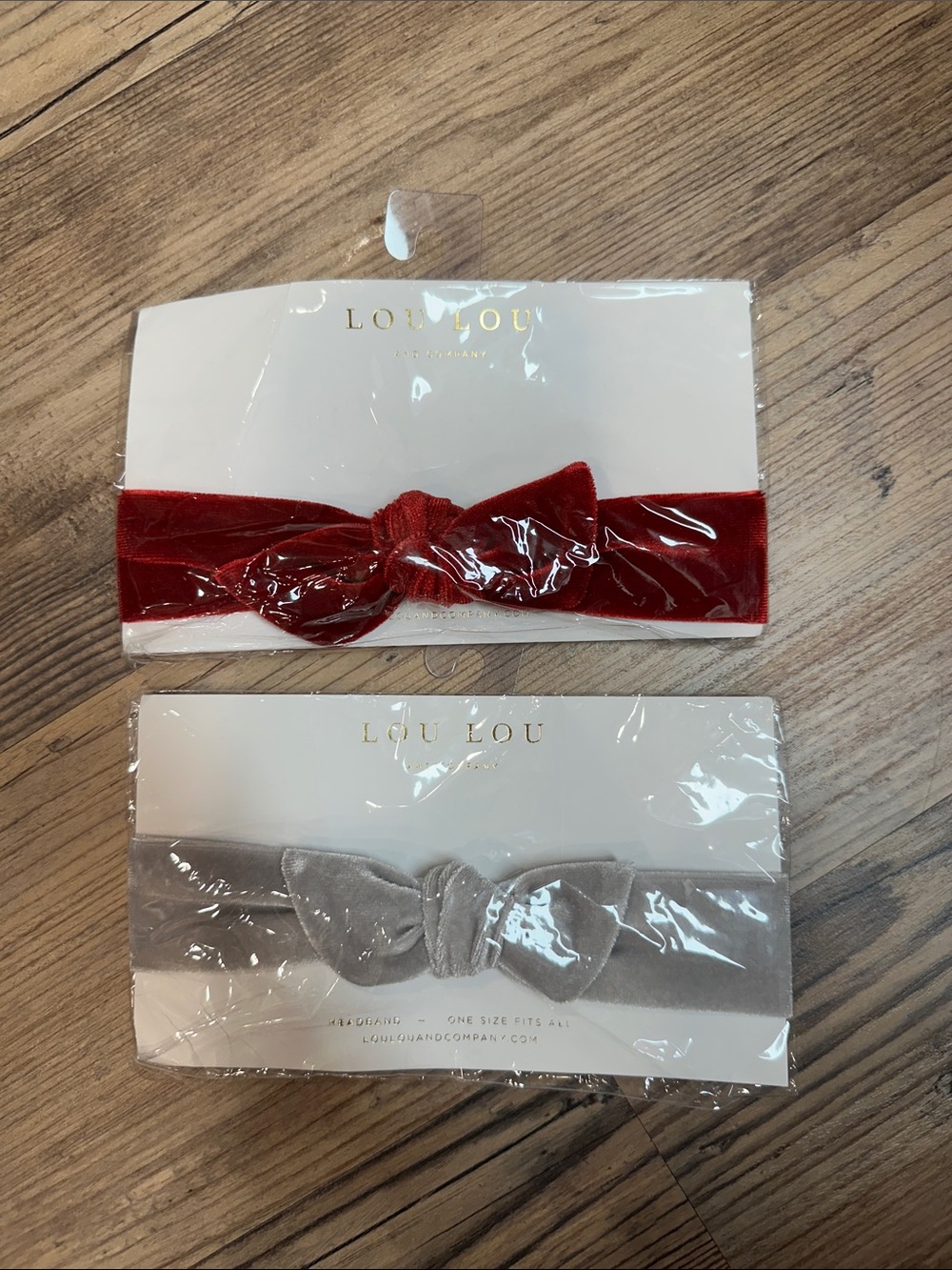 LOU LOU and COMPANY: red velvet hair bow and grey velvet hair bow